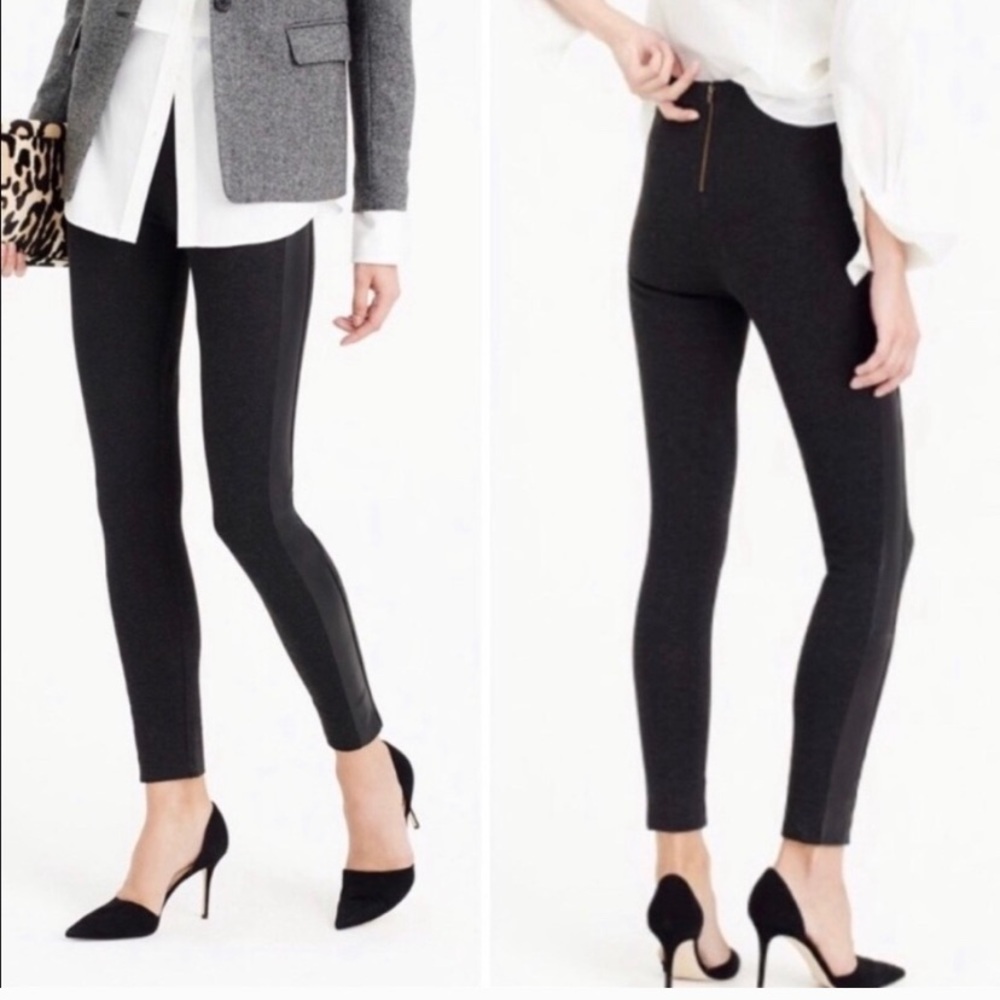 J CREW Pixie pants black leather tuxedo stripe 4L